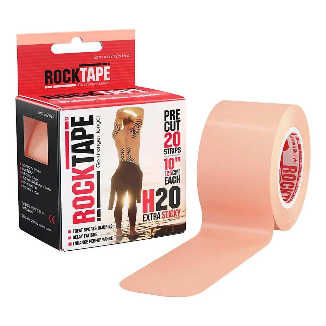Rocktape 2" H2O Extra Sticky Pre-Cut Kinesiology Tape - 20 Count 1 Rocktape 2" H2O Extra Sticky Pre-Cut Kinesiology Tape - 20 Count