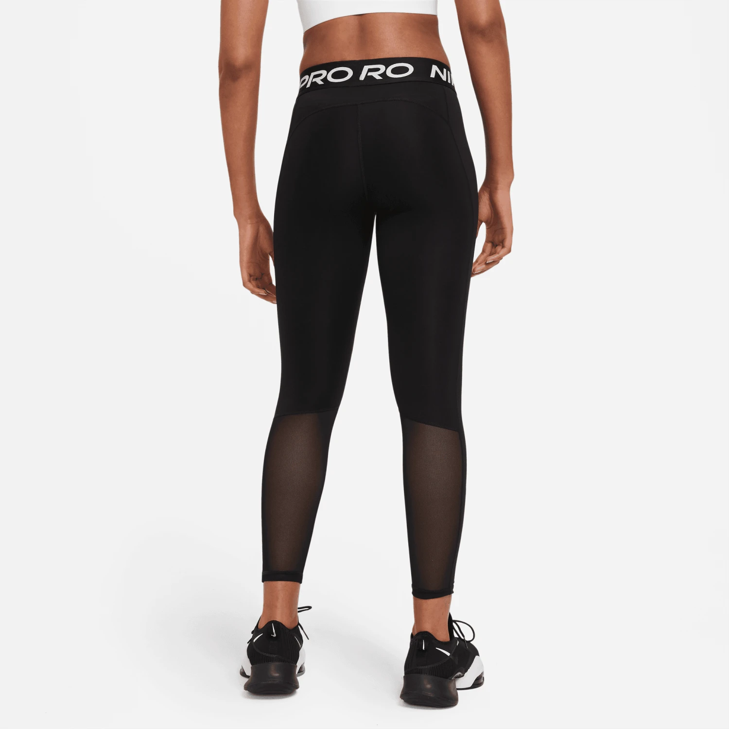 Nike Women's Pro Mid-Rise Mesh-Paneled Leggings (010 - Black/White) 5 Nike Women's Pro Mid-Rise Mesh-Paneled Leggings (010 - Black/White) - Image 5
