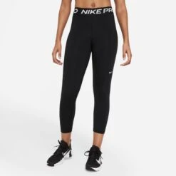 Nike Women's Pro Mid-Rise Crop Mesh-Panel Leggings (013 - Black/White)