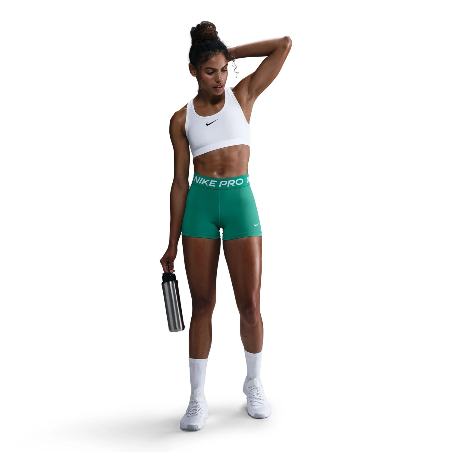 Nike Women's Pro 3" Shorts (326 - Stadium Green/White) 2 Nike Women's Pro 3" Shorts (326 - Stadium Green/White) - Image 2