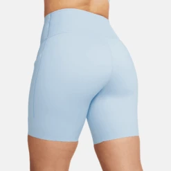 Nike Women’s Go Firm-Support High-Waisted 8” Shorts (441 - Light Armory Blue/Black) -TCRunning Shop AURORA DQ5923 441 PHSYM004 2000