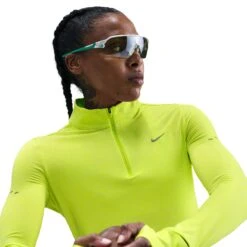 Nike Women's Swift Dri-FIT UV 1/4-Zip Running Top (389 - Cyber/Heater/Reflective Silver) -TCRunning Shop AURORA HQ0499 389 PHSYM003 2000