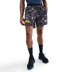 Nike Men's Dri-FIT 7" Brief-Lined Printed Running Shorts (010 - Black/White/Reflective Silver)