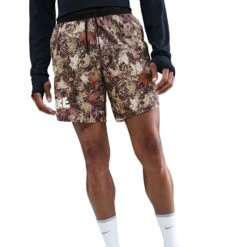 Nike Men's Dri-FIT 7" Brief-Lined Printed Running Shorts (011 - Black/White/Hemp/Reflective Silver)