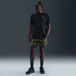 Nike Men's Dri-FIT 7" Brief-Lined Printed Running Shorts (012 - Black/White/Forest Green/Reflective Silver) -TCRunning Shop AURORA IH4512 012 PHSFMG01 2000