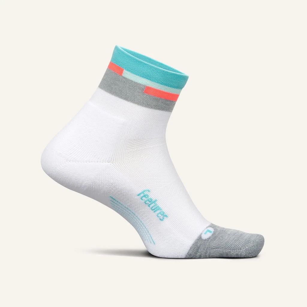 Feetures Elite Light Cushion Quarter Socks - Aquatic White 1 Feetures Elite Light Cushion Quarter Socks - Aquatic White