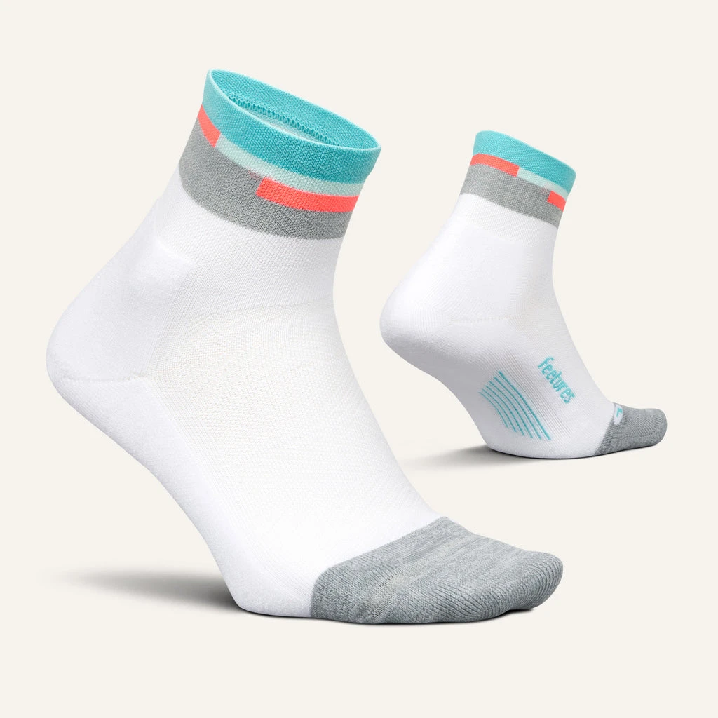Feetures Elite Light Cushion Quarter Socks - Aquatic White 2 Feetures Elite Light Cushion Quarter Socks - Aquatic White - Image 2