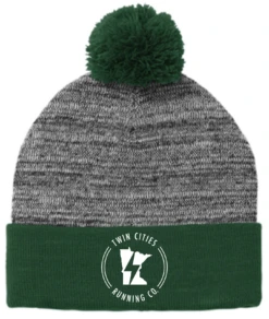 TCRC Heather Pom Beanie in Forest Green/Grey Heather