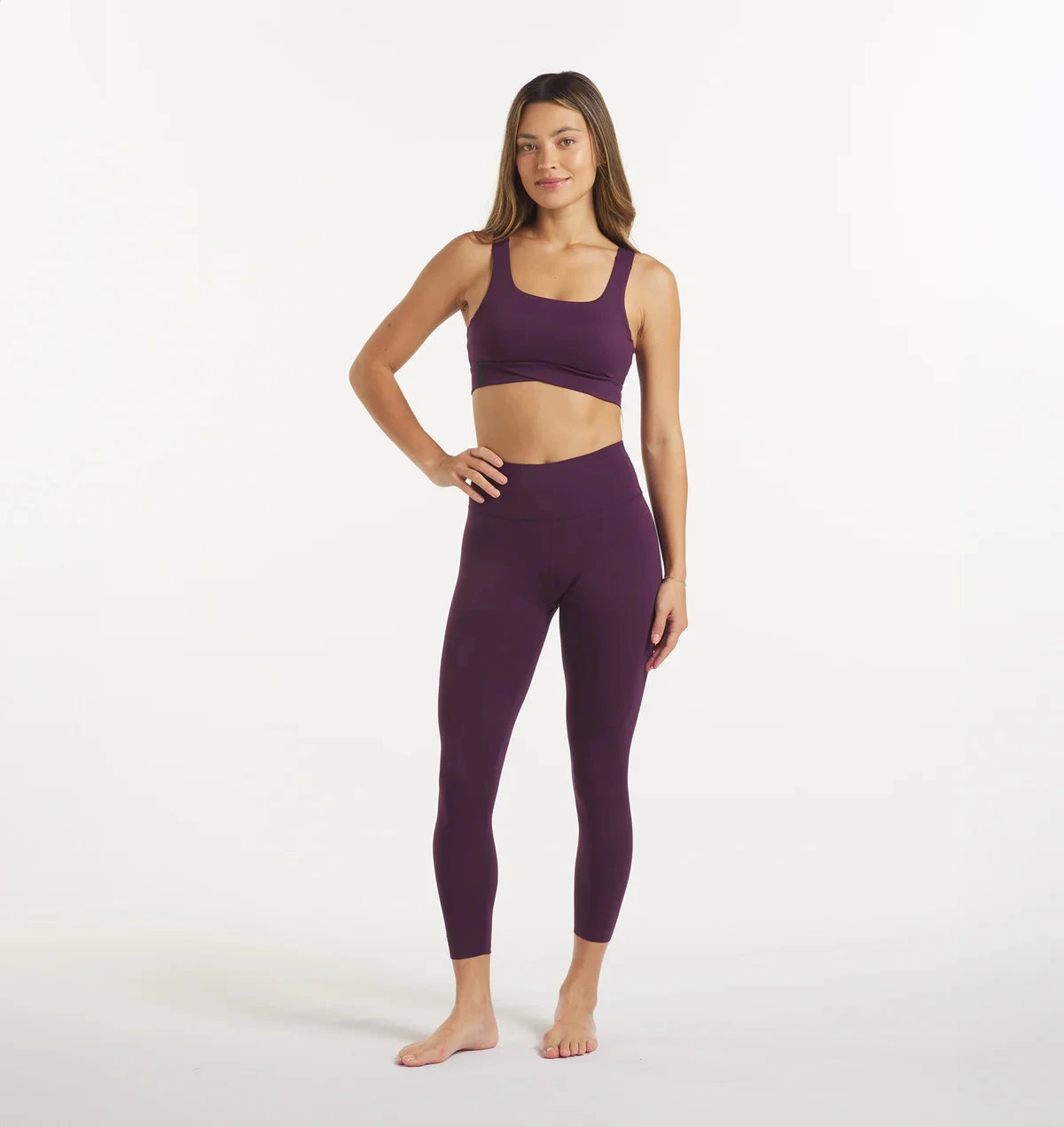 Women's High-Rise 7/8 Leggings - Performa Peachskin Athletic Pants in Dark Plum 3 Women's High-Rise 7/8 Leggings - Performa Peachskin Athletic Pants in Dark Plum - Image 3